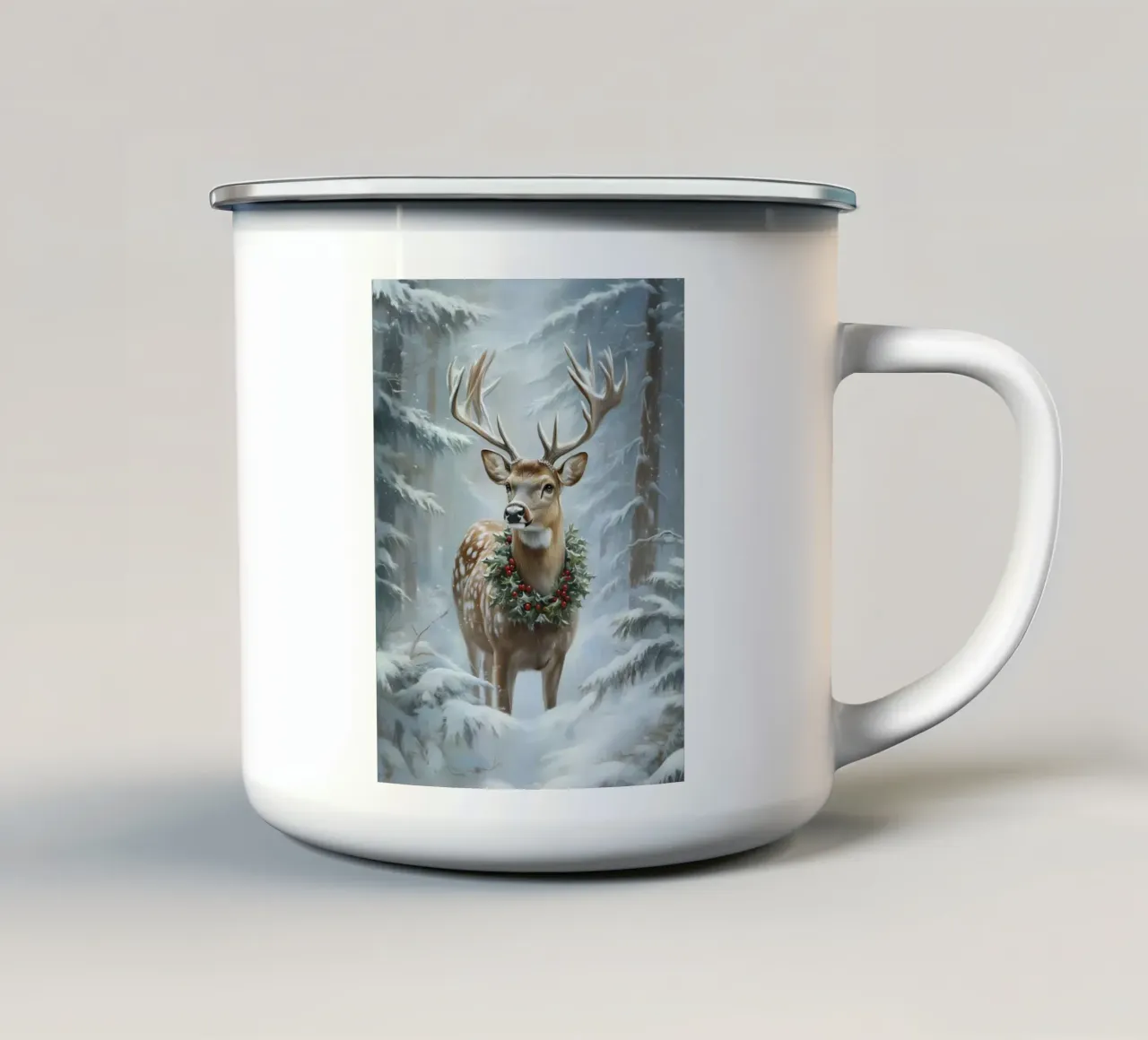 Kerst Rendier Winter Kunstdruk emaille mok van Studio Vibe