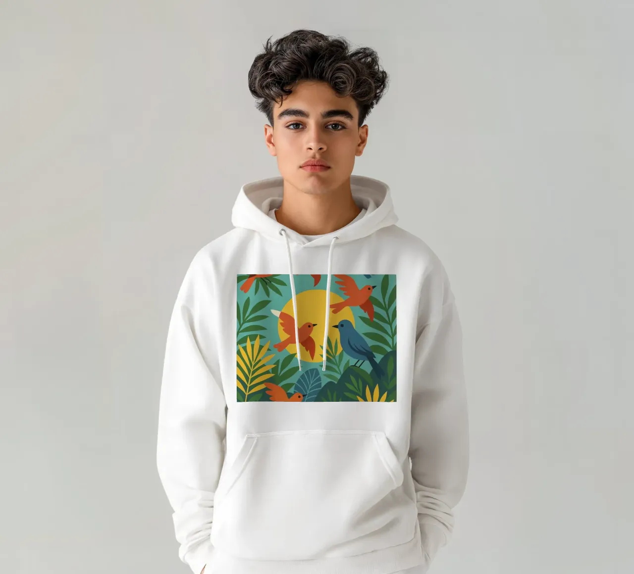 Poster con uccelli turchesi - Poster tropicale colorato e retrò felpa con cappuccio da JETLAG | affiches voyage