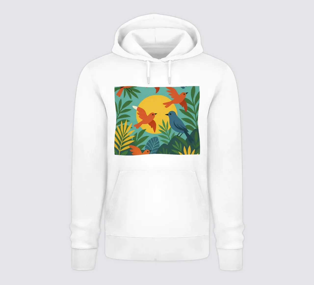 Poster con uccelli turchesi - Poster tropicale colorato e retrò felpa con cappuccio da JETLAG | affiches voyage