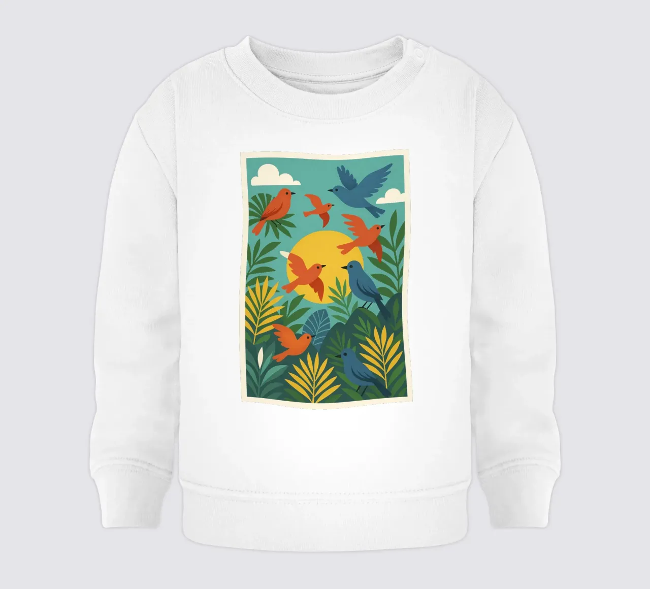 Poster con uccelli turchesi - Poster tropicale colorato e retrò felpa neonato da JETLAG | affiches voyage