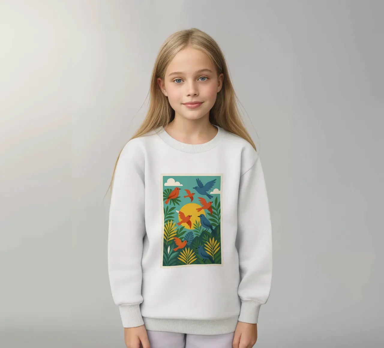 Poster con uccelli turchesi - Poster tropicale colorato e retrò felpa bambino da JETLAG | affiches voyage