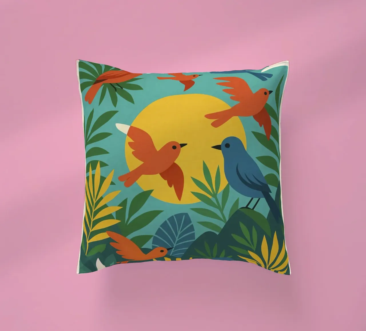 Poster con uccelli turchesi - Poster tropicale colorato e retrò cuscino da JETLAG | affiches voyage