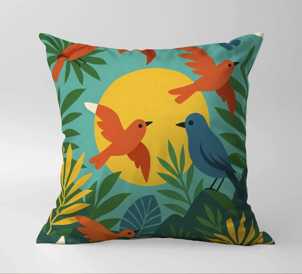 Poster con uccelli turchesi - Poster tropicale colorato e retrò cuscino da JETLAG | affiches voyage