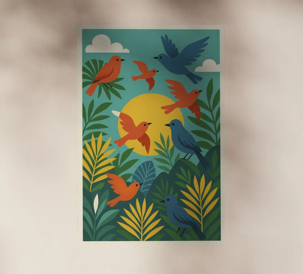 Poster con uccelli turchesi - Poster tropicale colorato e retrò pellicola backlit da JETLAG | affiches voyage
