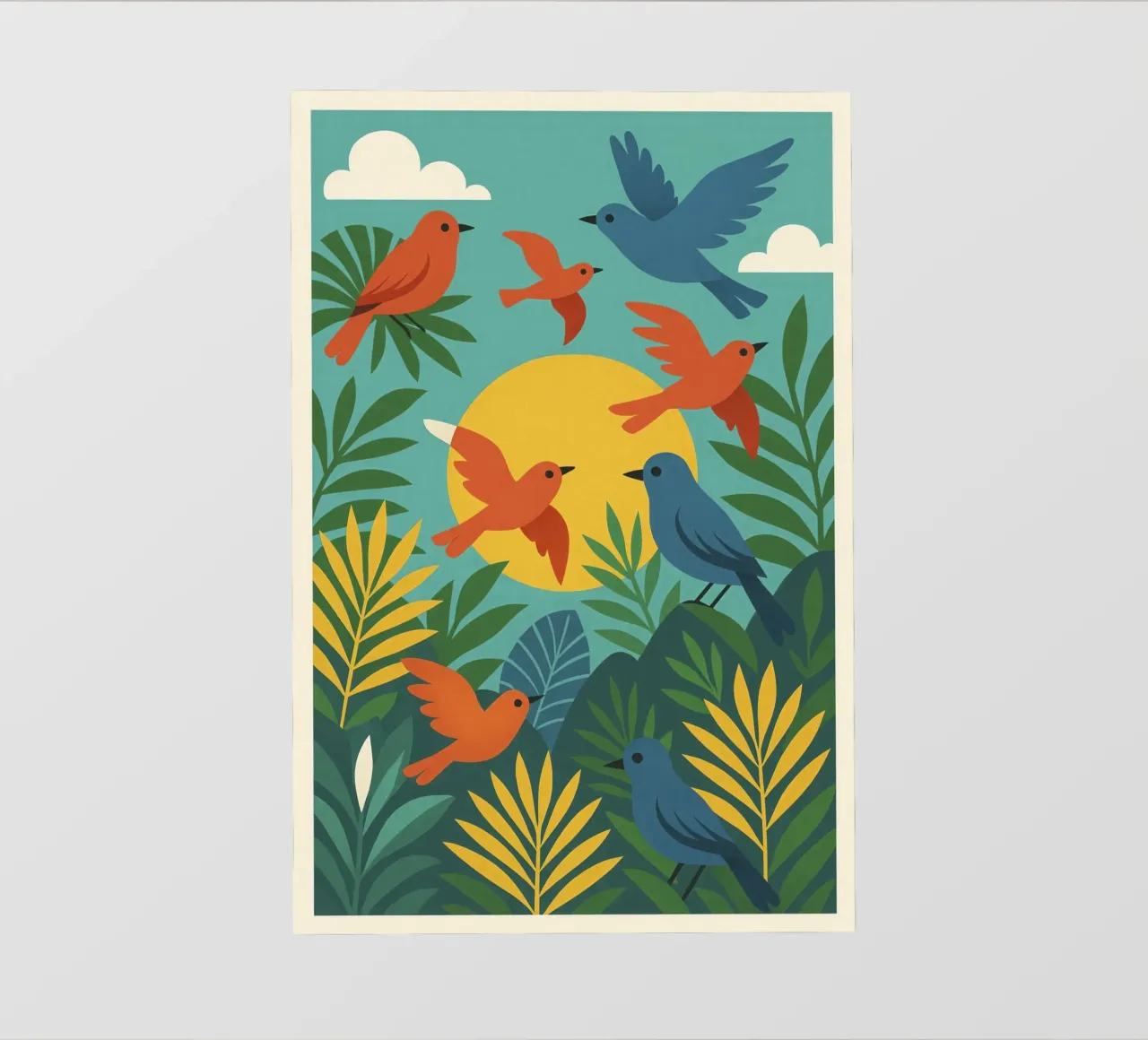 Poster con uccelli turchesi - Poster tropicale colorato e retrò pellicola backlit da JETLAG | affiches voyage
