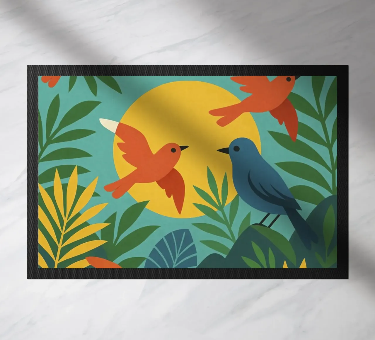 Poster con uccelli turchesi - Poster tropicale colorato e retrò zerbino da JETLAG | affiches voyage