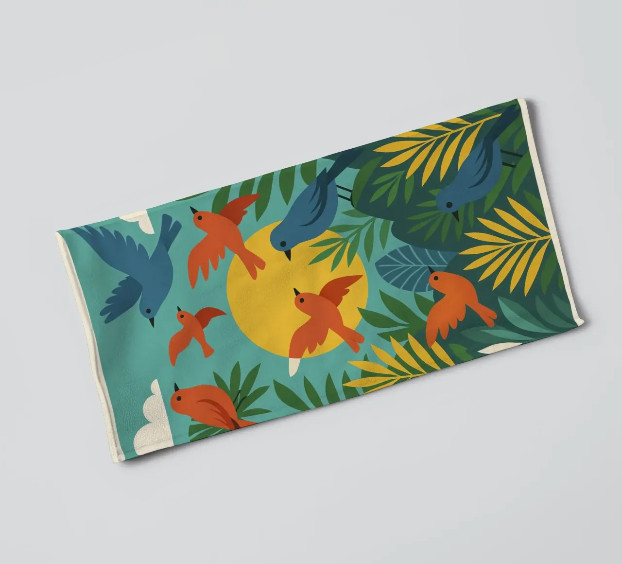 Poster con uccelli turchesi - Poster tropicale colorato e retrò asciugamano da bagno da JETLAG | affiches voyage