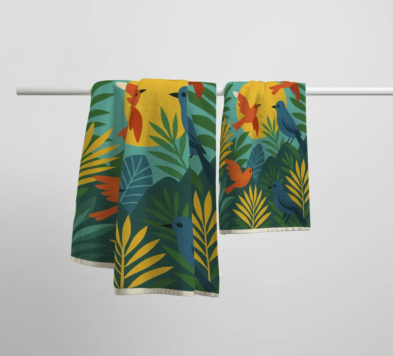 Poster con uccelli turchesi - Poster tropicale colorato e retrò asciugamano da bagno da JETLAG | affiches voyage