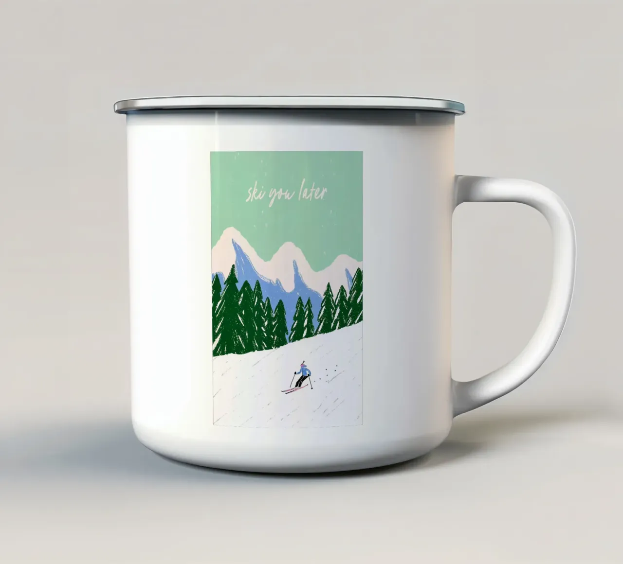 Ski You Later – Bergliebe Design emaille mok van Studio Sori
