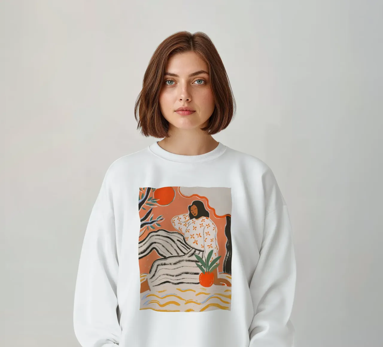 Calma in arancione - Illustrazione femminile felpa da Studio Sori