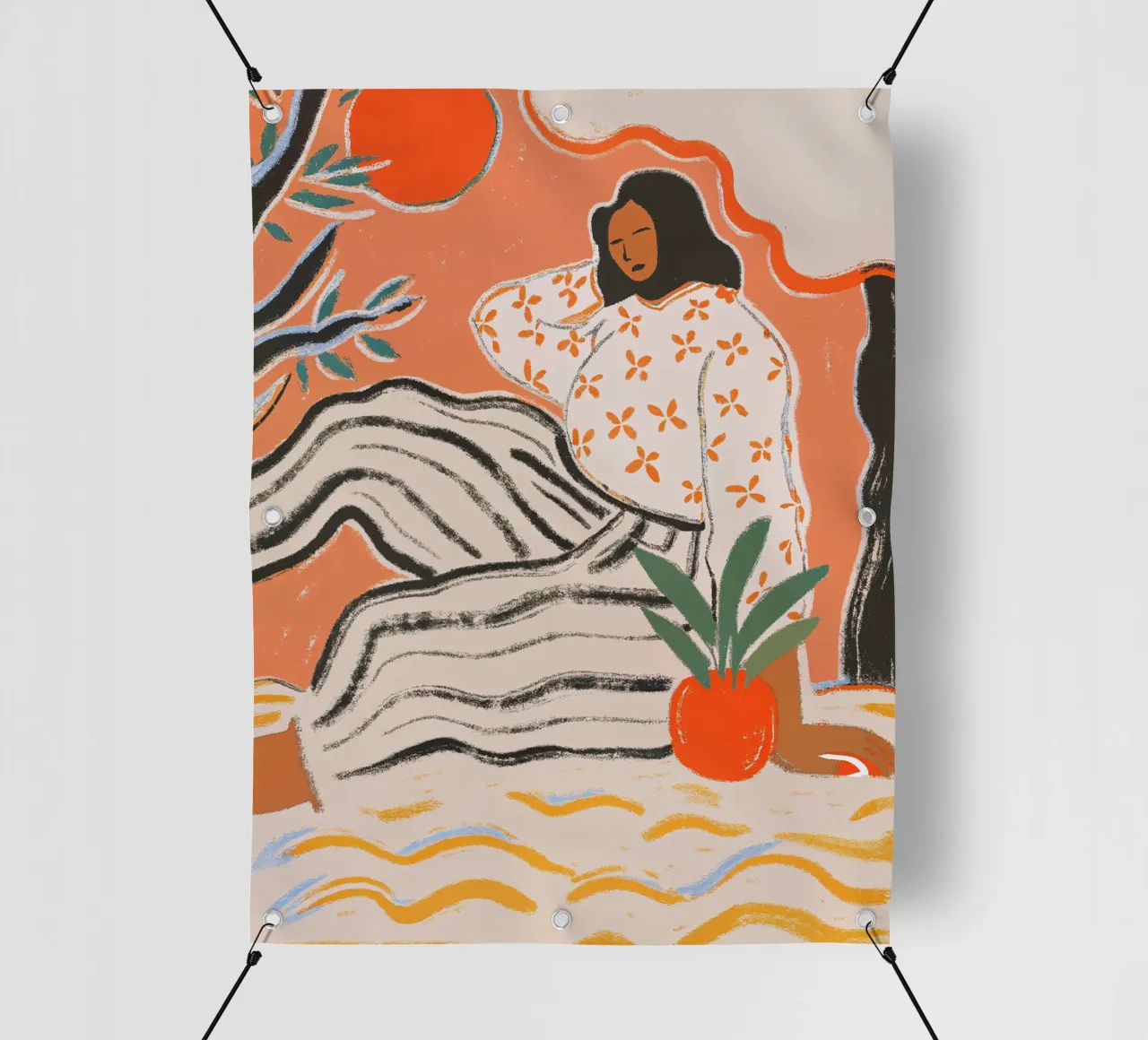 Calma in arancione - Illustrazione femminile telo in pvc da Studio Sori