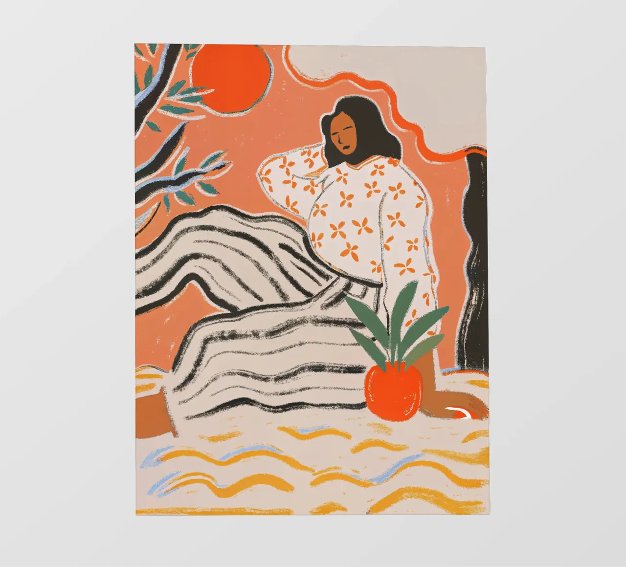 Calma in arancione - Illustrazione femminile telo in pvc da Studio Sori