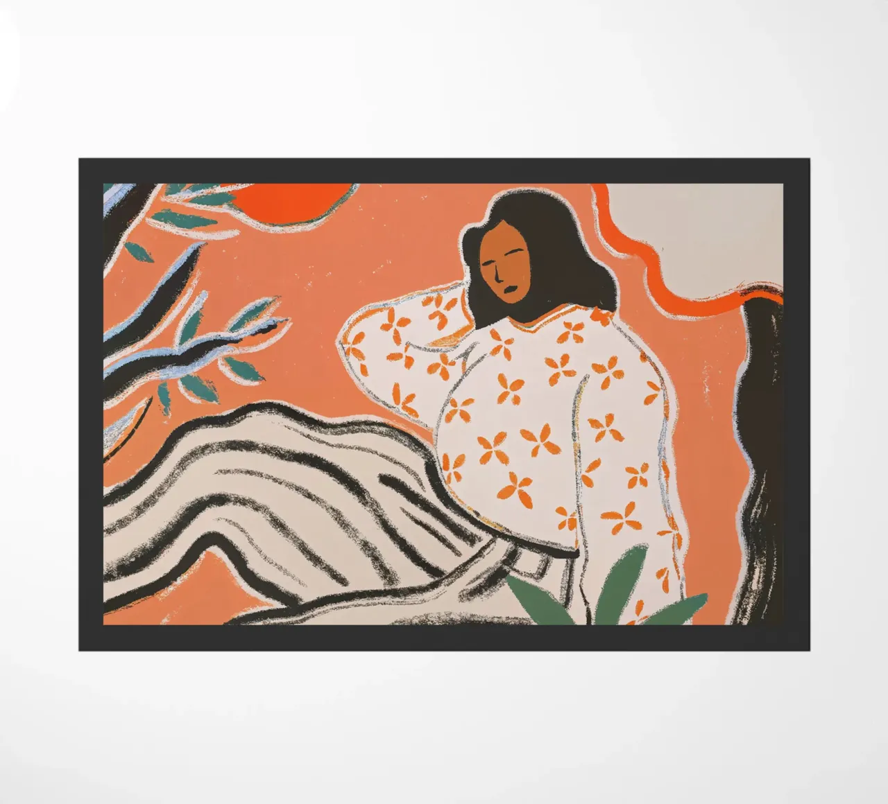 Calma in arancione - Illustrazione femminile zerbino da Studio Sori