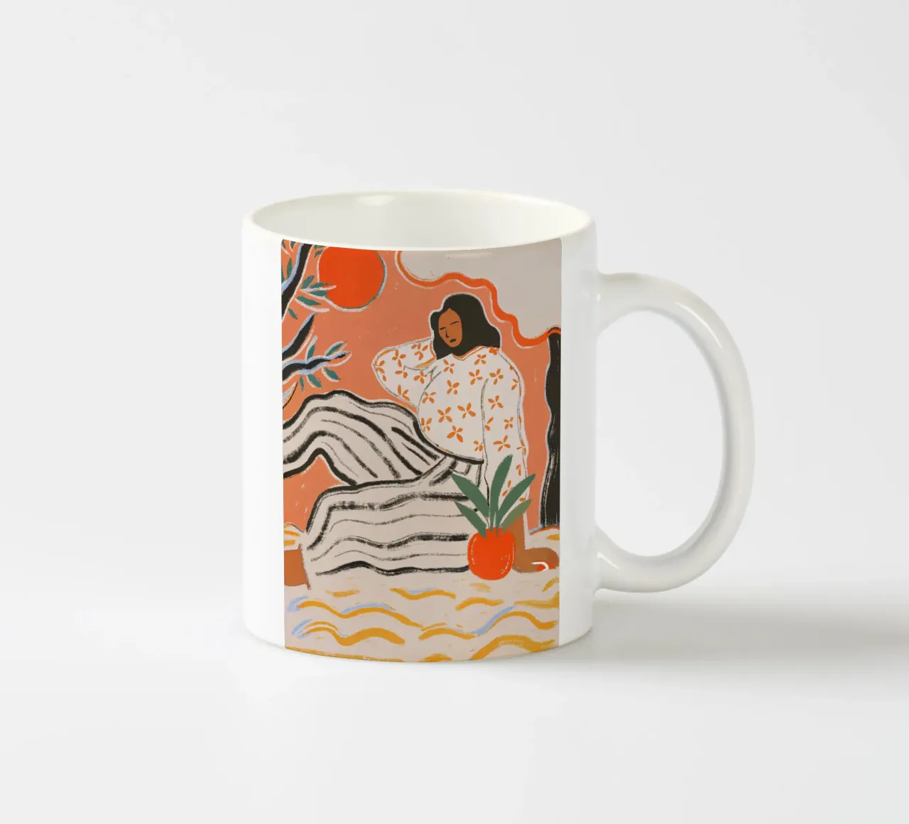 Calma in arancione - Illustrazione femminile tazza in ceramica da Studio Sori