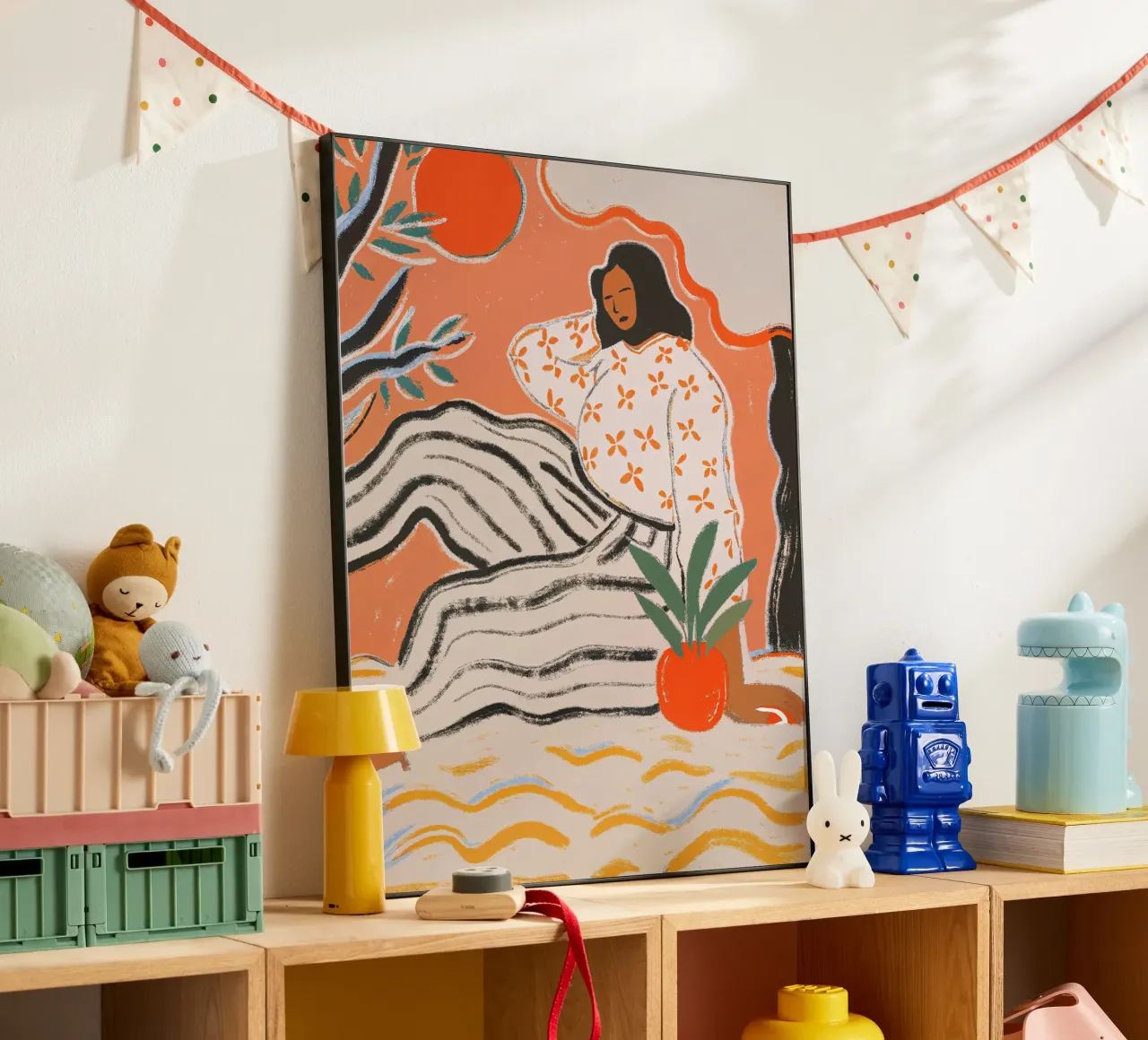 Calma in arancione - Illustrazione femminile alluminio dibond da Studio Sori