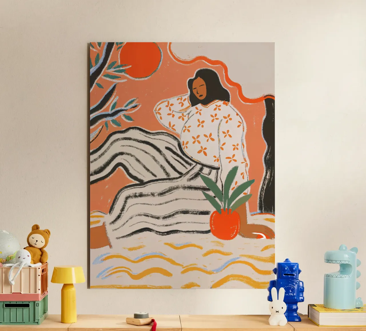 Calma in arancione - Illustrazione femminile alluminio dibond da Studio Sori