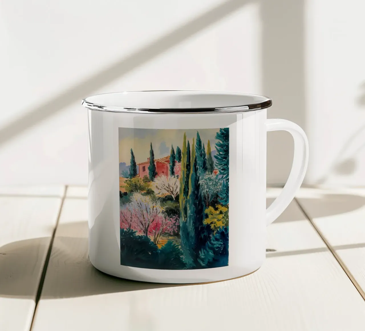 Giardino dei cipressi cromatici tazza in smalto da Angkasa Mist