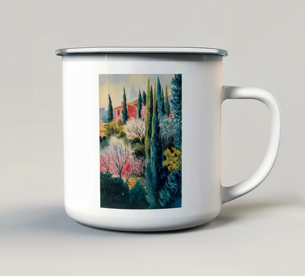 Giardino dei cipressi cromatici tazza in smalto da Angkasa Mist