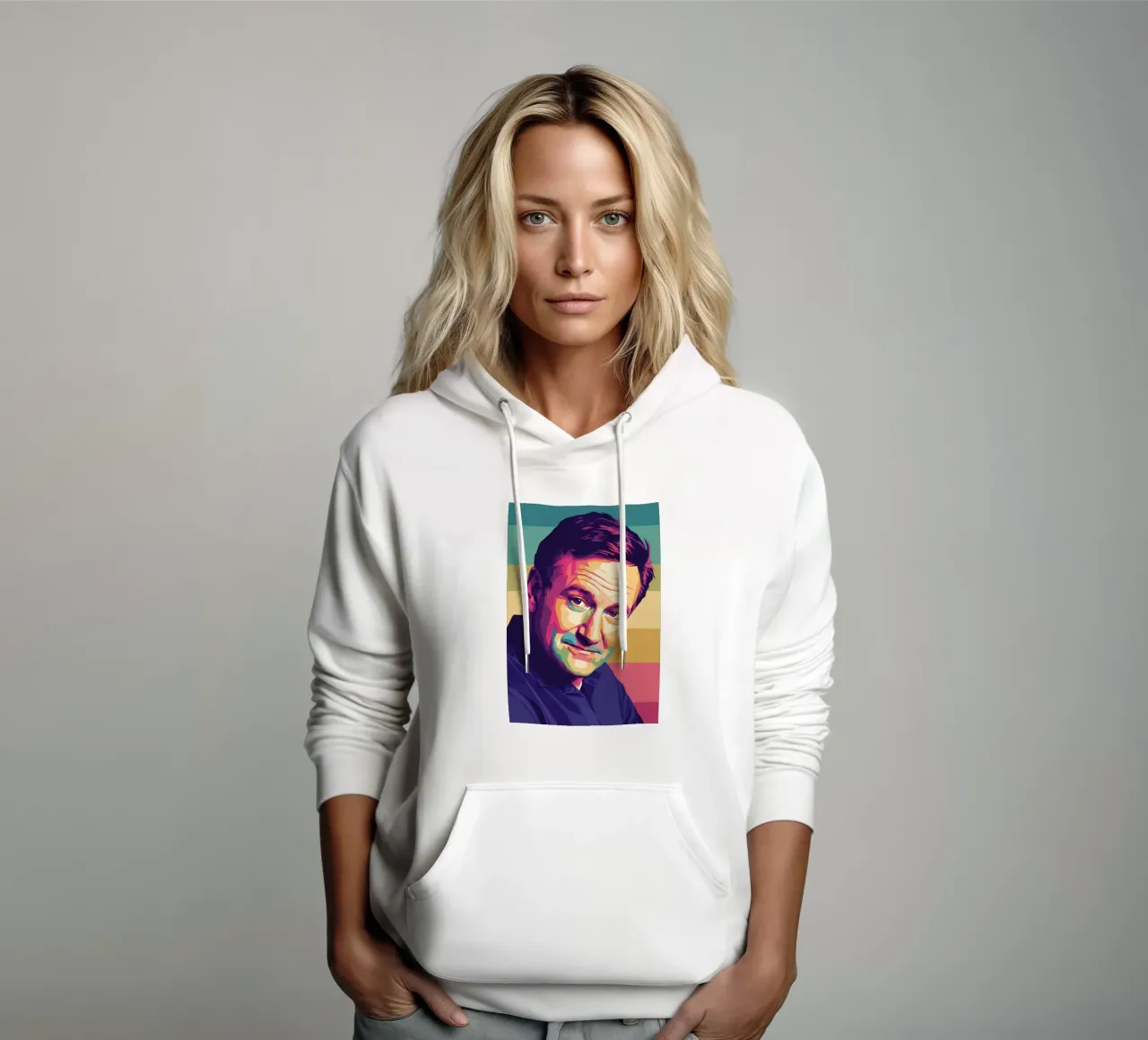 Ritratto pop art di Robin Williams felpa con cappuccio da Hantamrata