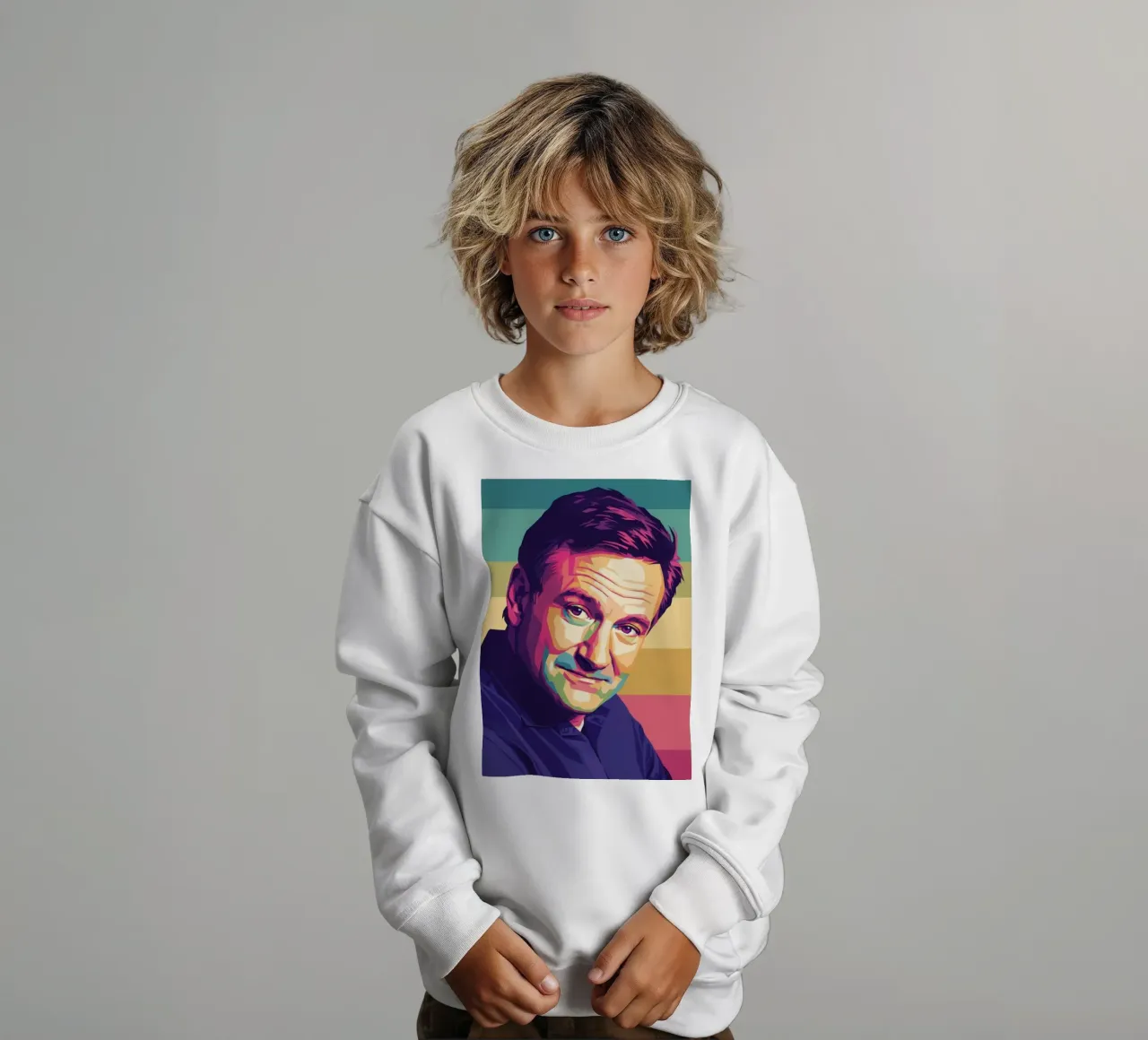 Ritratto pop art di Robin Williams felpa bambino da Hantamrata