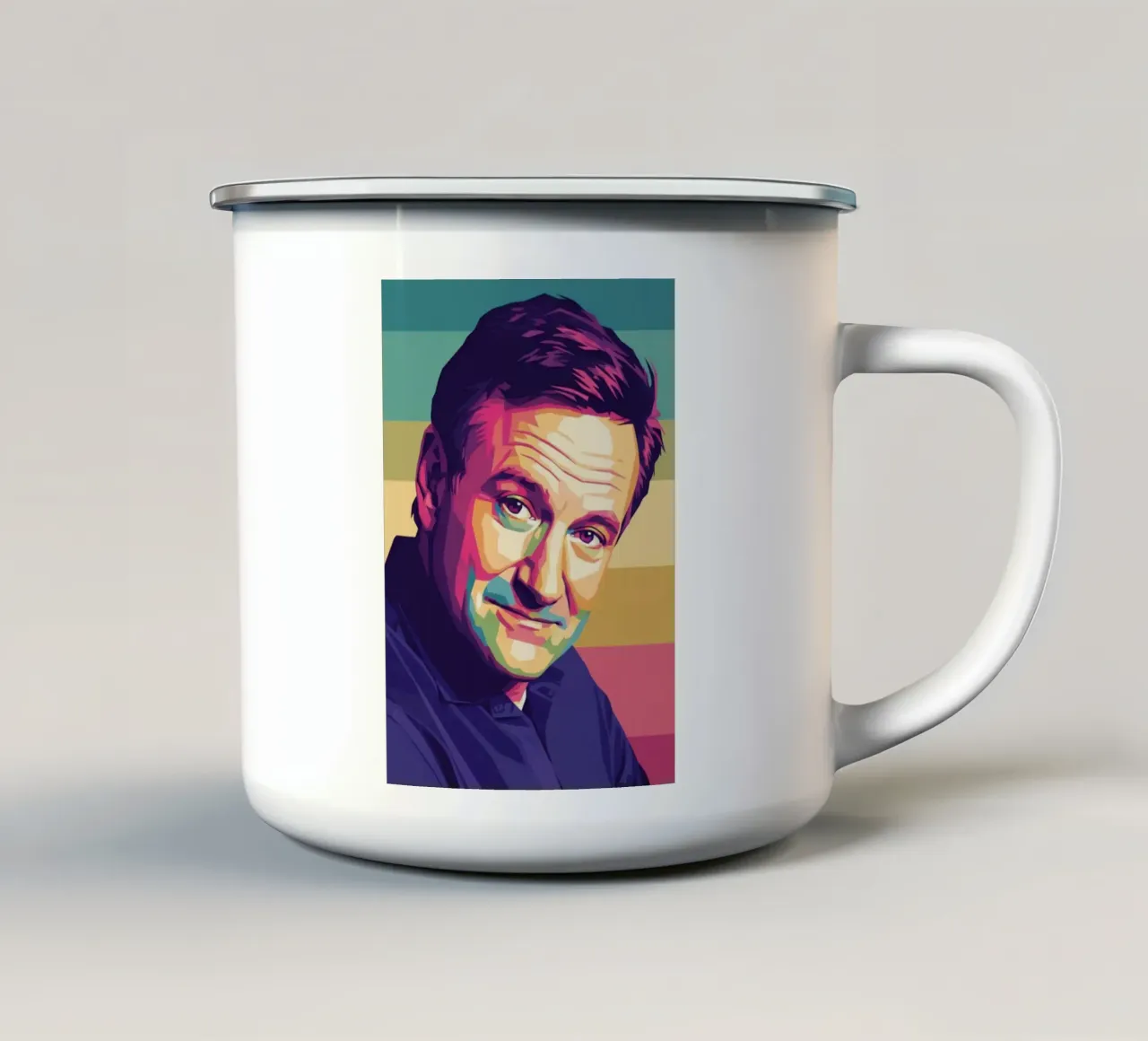 Ritratto pop art di Robin Williams tazza in smalto da Hantamrata