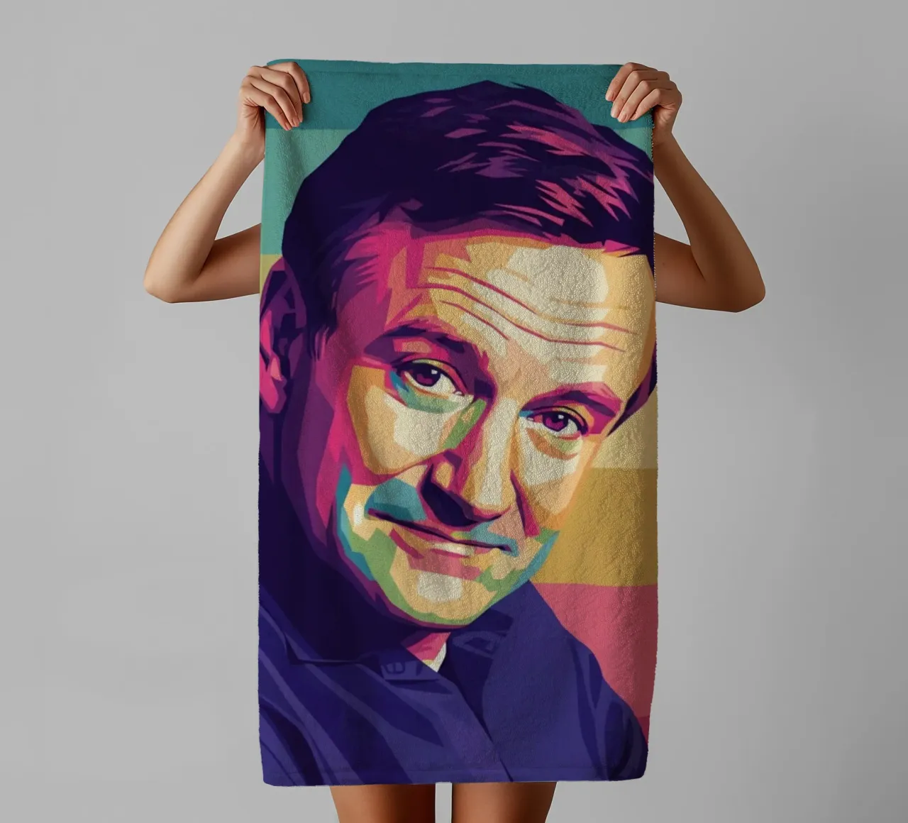 Ritratto pop art di Robin Williams asciugamano da bagno da Hantamrata