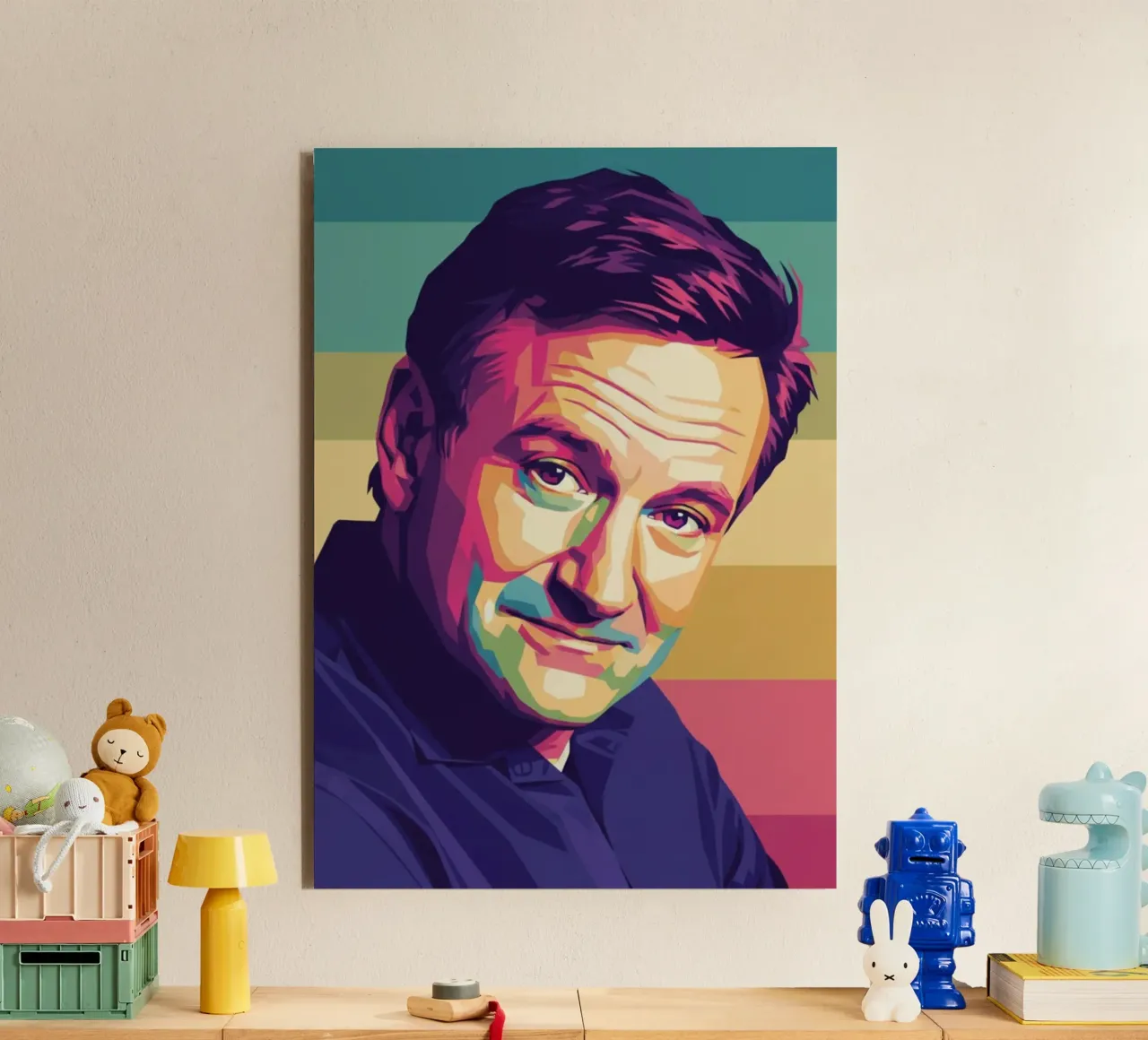 Ritratto pop art di Robin Williams alluminio dibond da Hantamrata