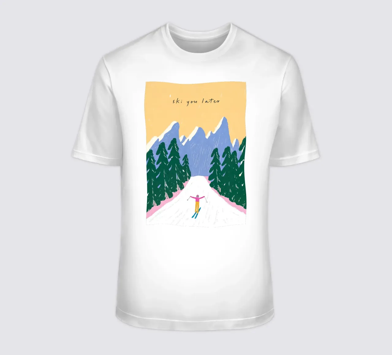 Sciare più tardi - Poster Alpi pastello t-shirt da ChristmasMooodz