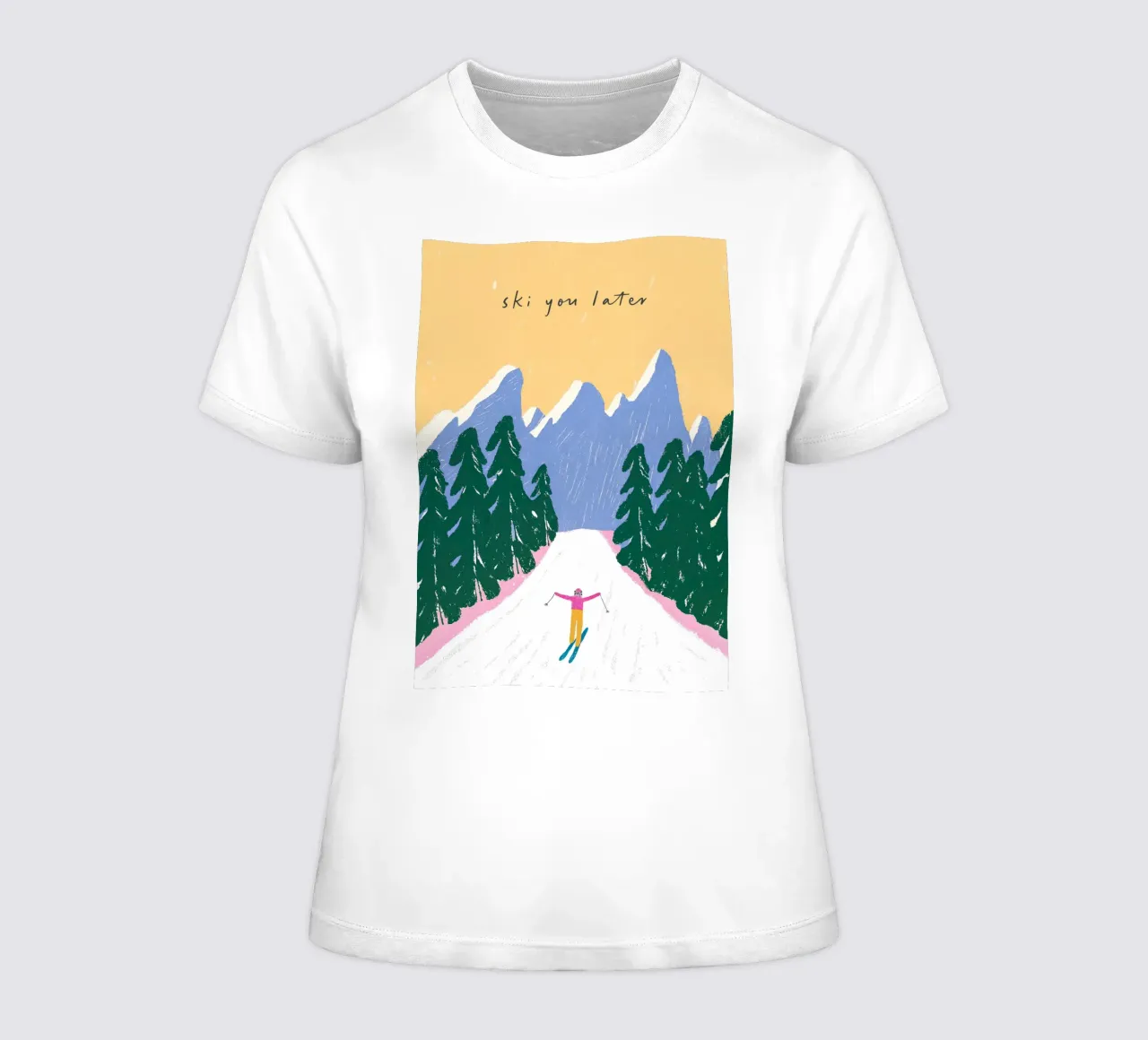 Sciare più tardi - Poster Alpi pastello t-shirt da donna da ChristmasMooodz