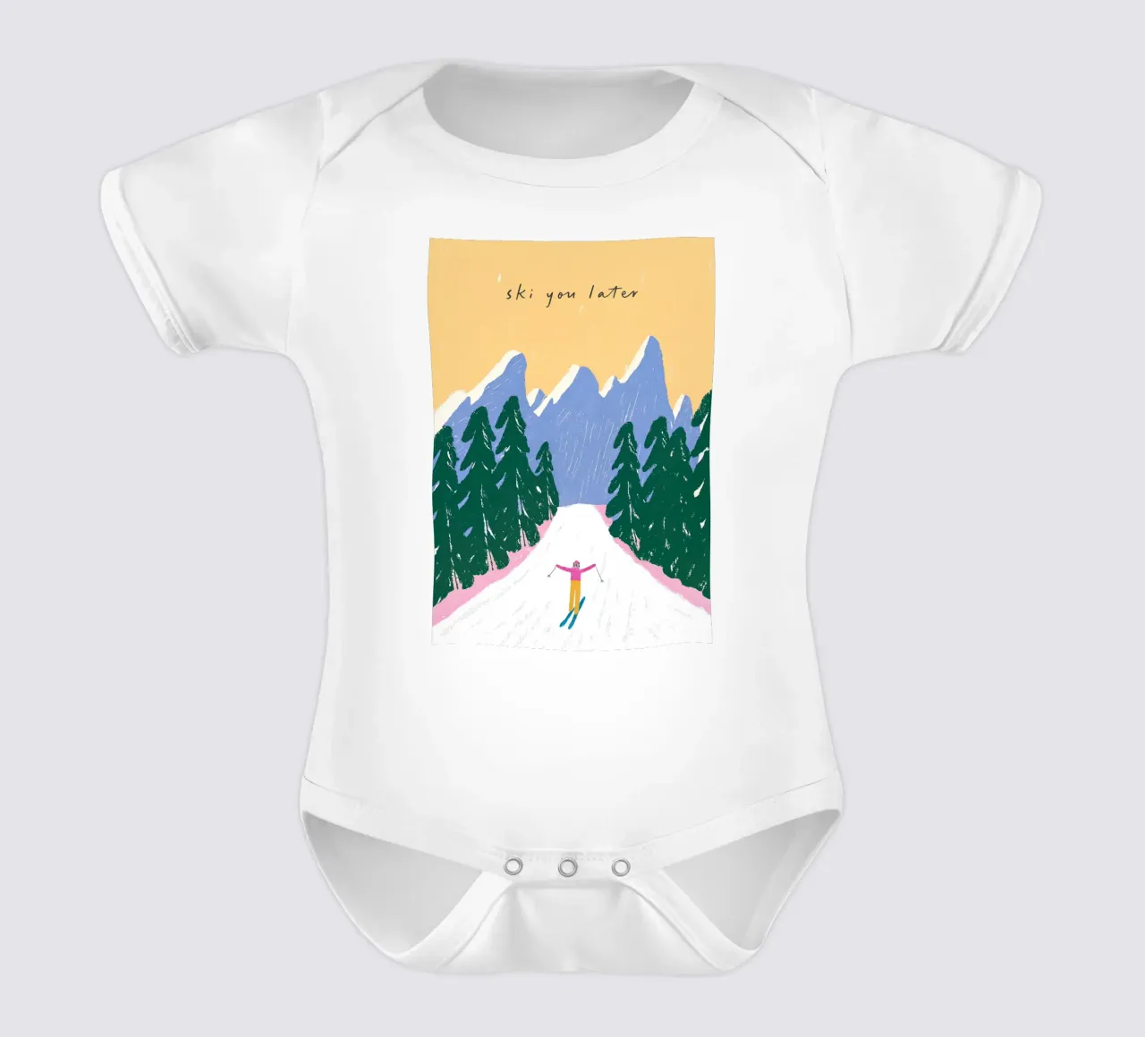 Sciare più tardi - Poster Alpi pastello body neonato maniche corte da ChristmasMooodz