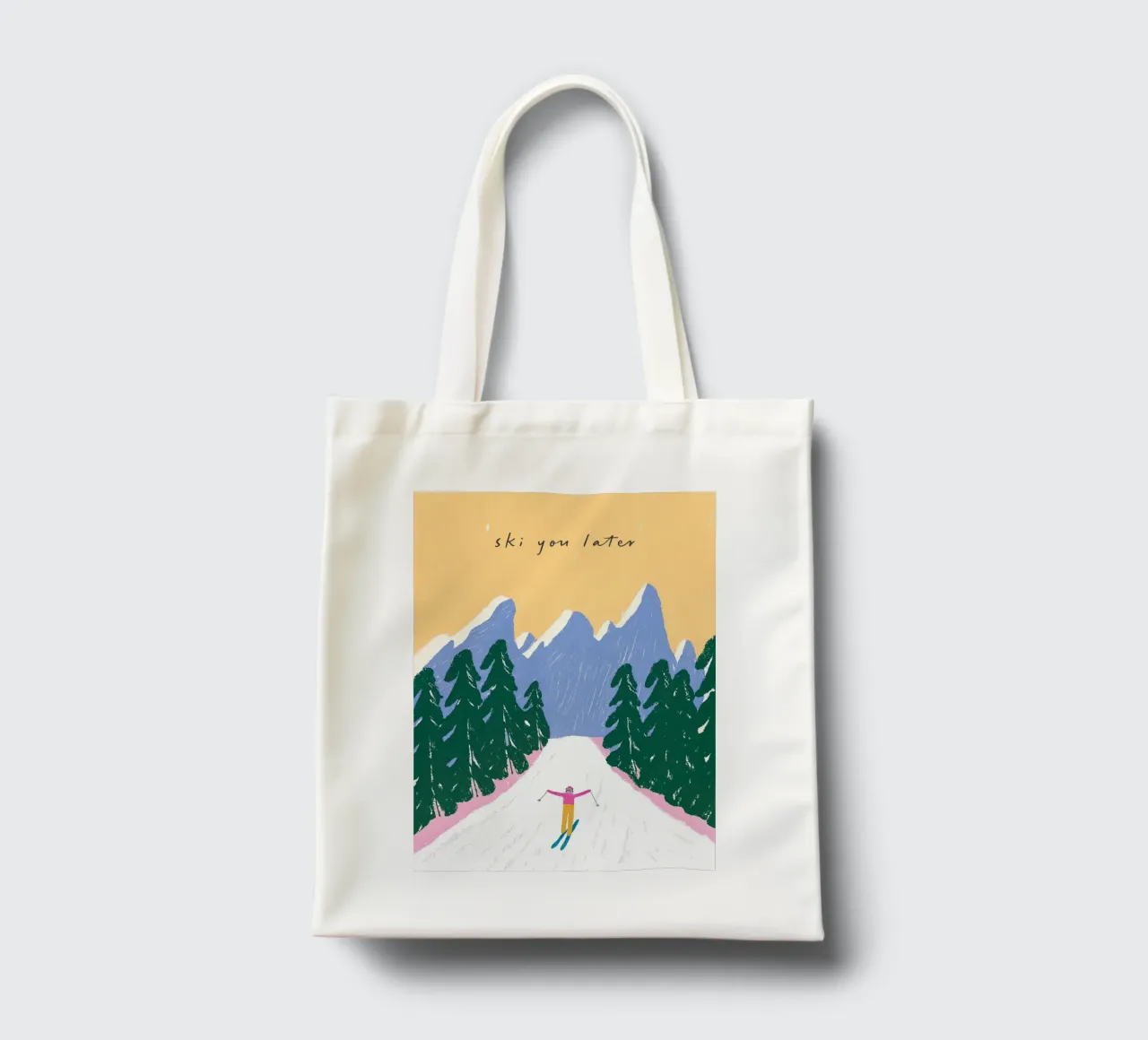 Sciare più tardi - Poster Alpi pastello borsa in juta da ChristmasMooodz