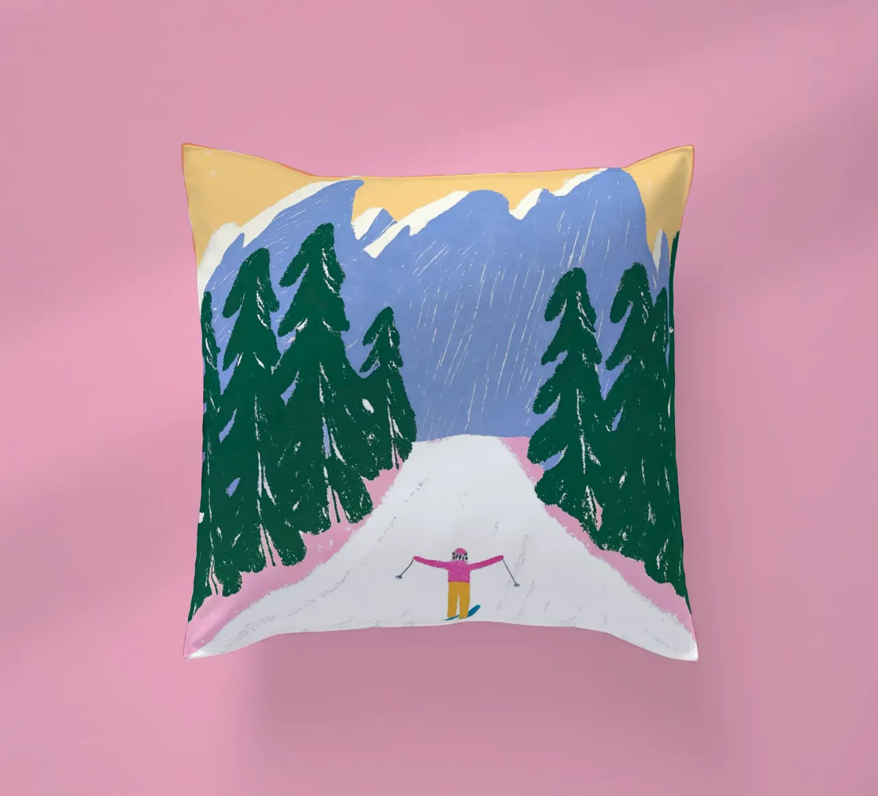 Sciare più tardi - Poster Alpi pastello cuscino da ChristmasMooodz