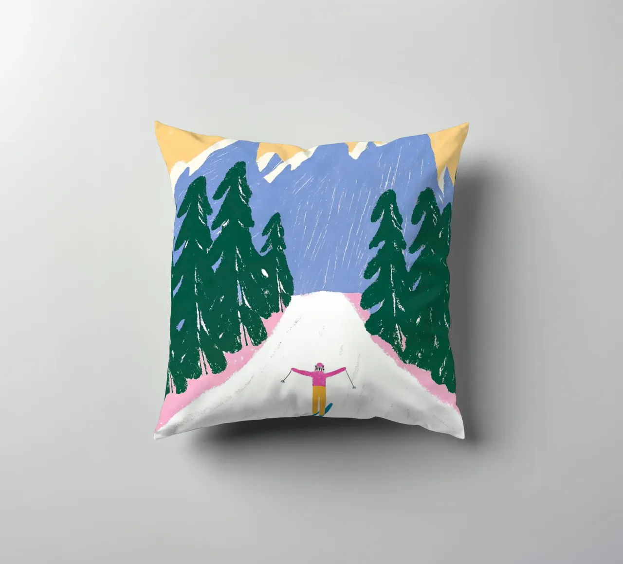 Sciare più tardi - Poster Alpi pastello cuscino da ChristmasMooodz