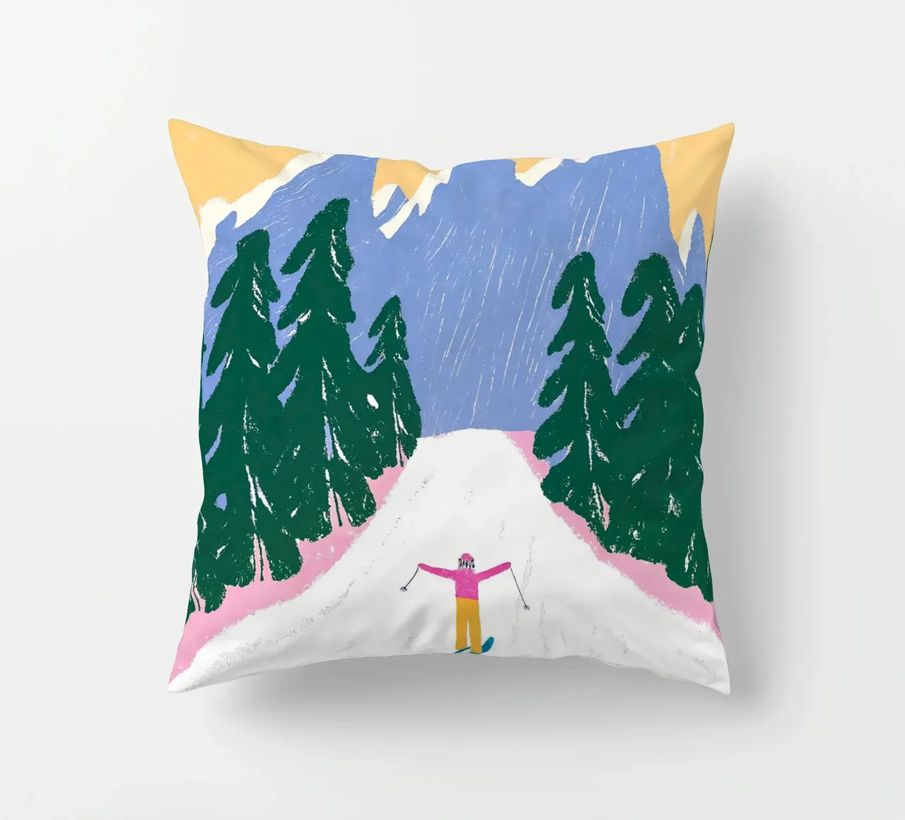 Sciare più tardi - Poster Alpi pastello cuscino da ChristmasMooodz