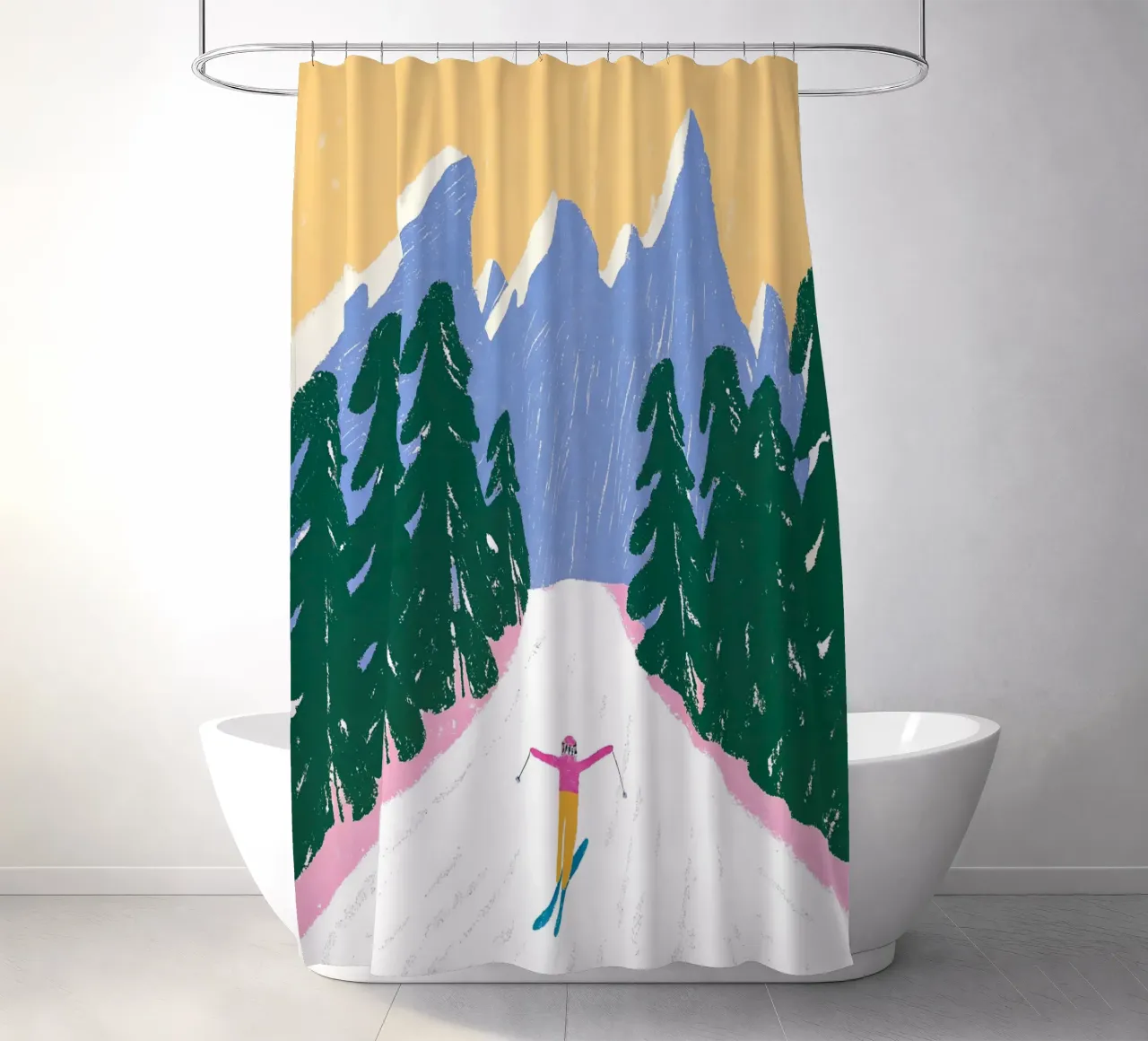 Sciare più tardi - Poster Alpi pastello tenda da doccia da ChristmasMooodz