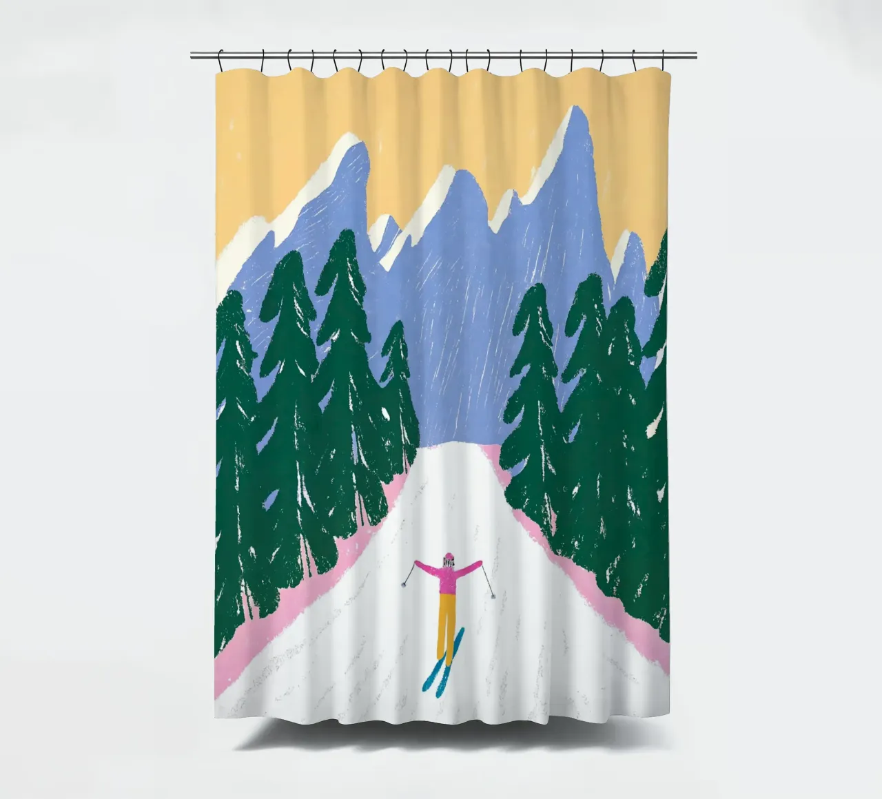 Sciare più tardi - Poster Alpi pastello tenda da doccia da ChristmasMooodz