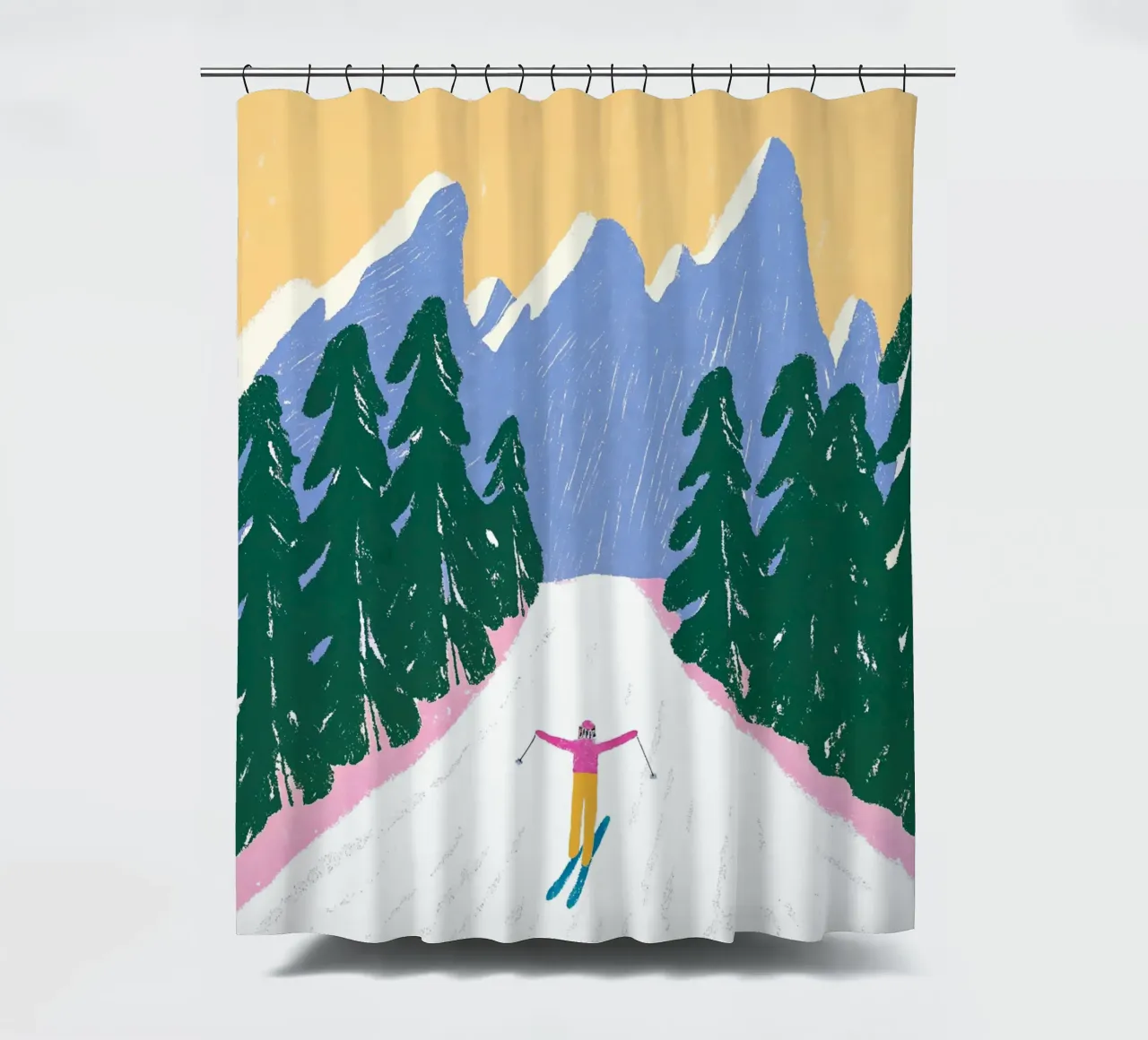 Sciare più tardi - Poster Alpi pastello tenda da doccia da ChristmasMooodz