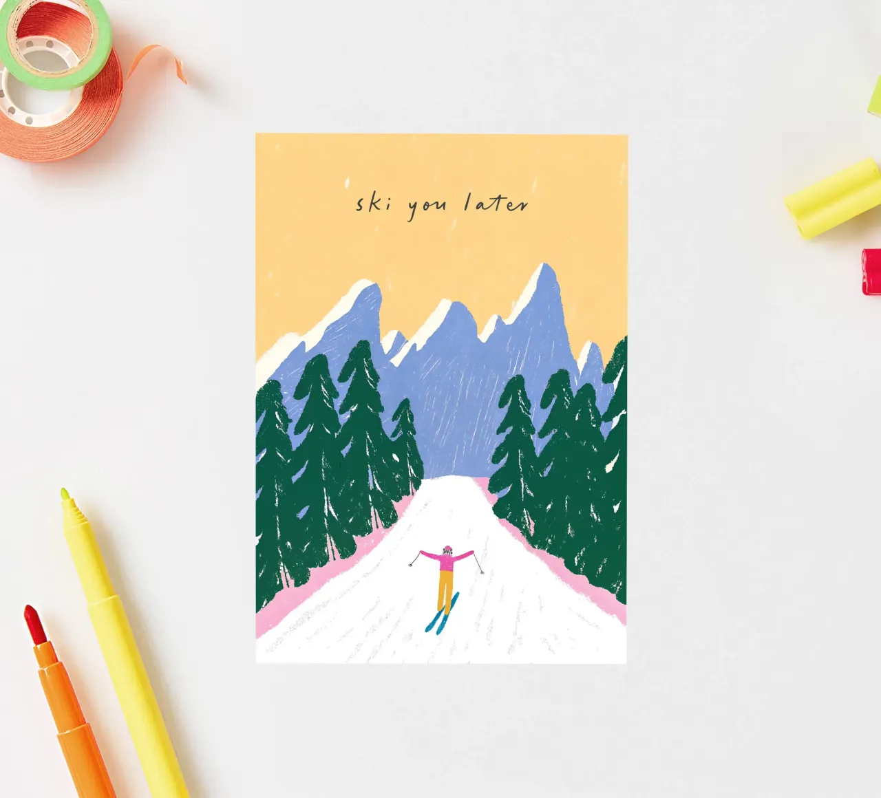 Sciare più tardi - Poster Alpi pastello adesivo da ChristmasMooodz
