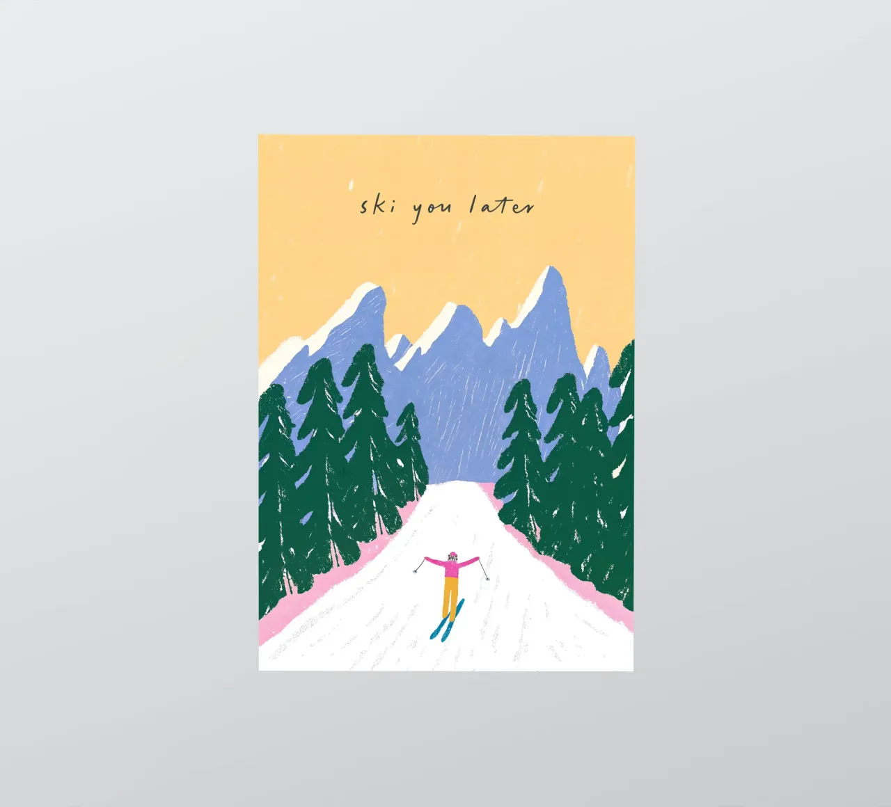 Sciare più tardi - Poster Alpi pastello adesivo da ChristmasMooodz