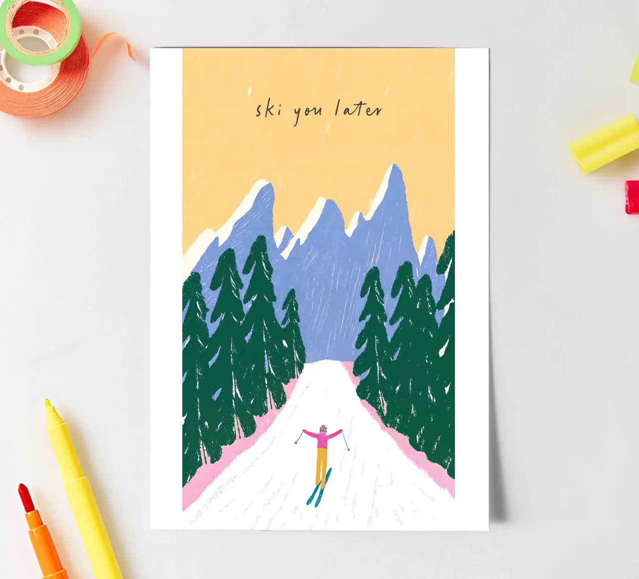 Sciare più tardi - Poster Alpi pastello foglio adesivo da ChristmasMooodz