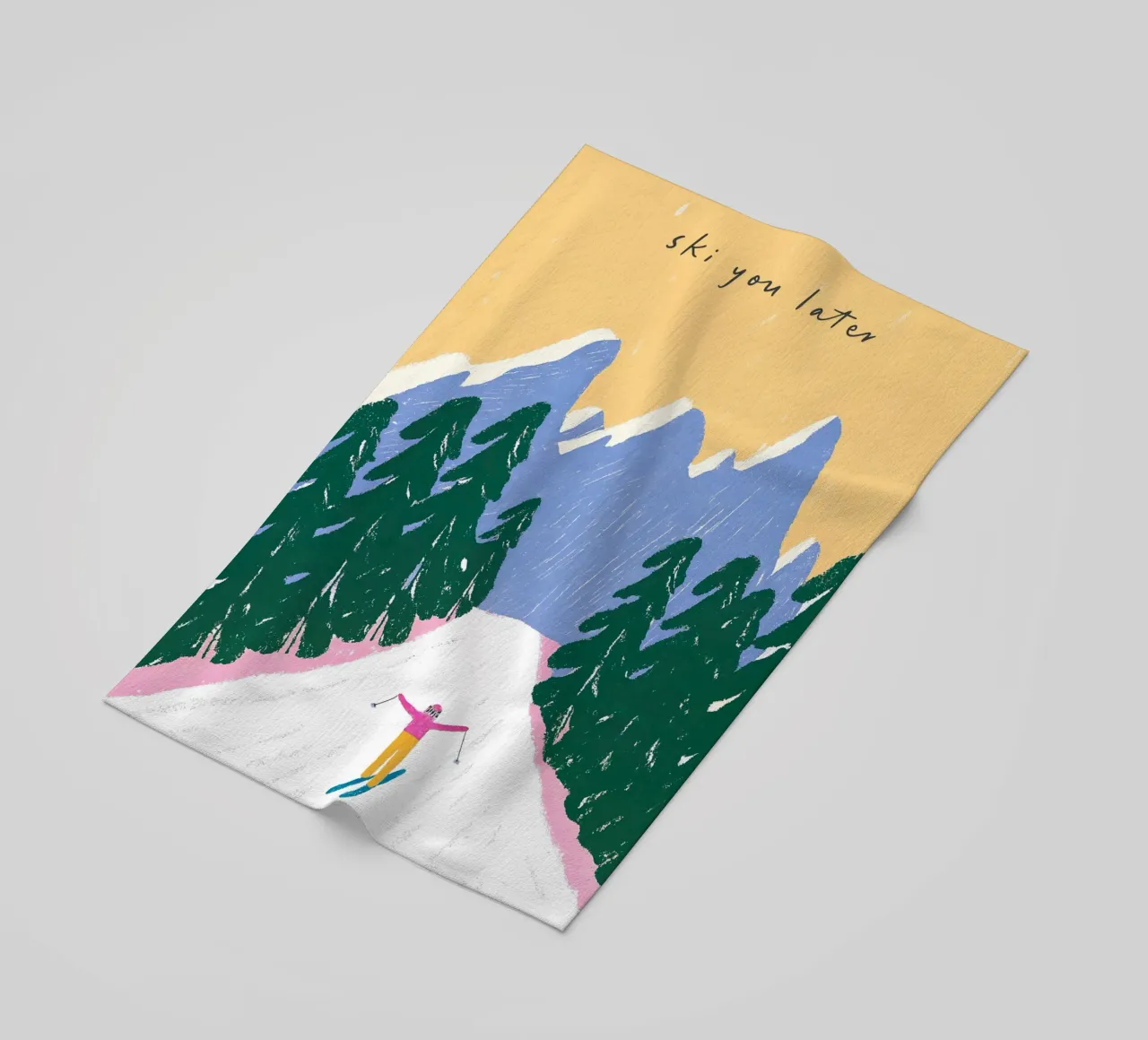 Sciare più tardi - Poster Alpi pastello telo mare da ChristmasMooodz