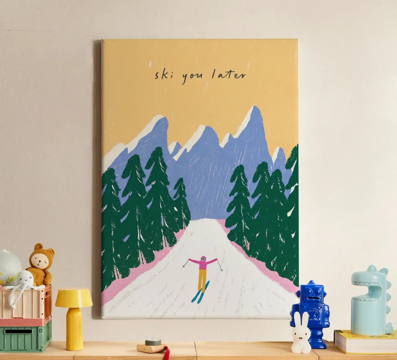 Sciare più tardi - Poster Alpi pastello tela da ChristmasMooodz