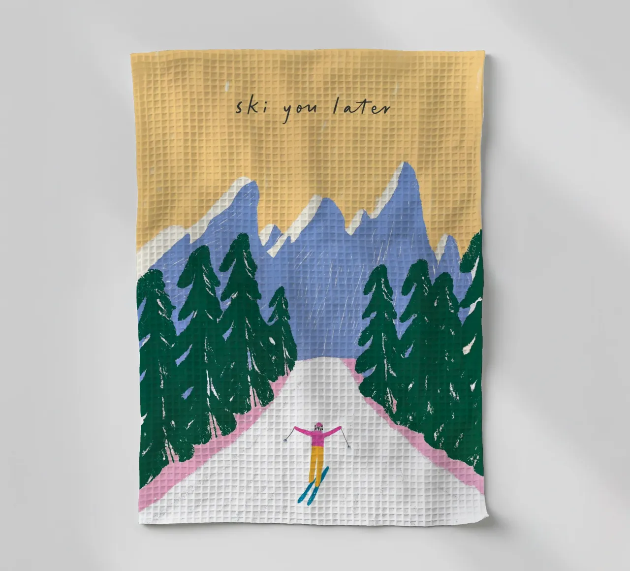 Sciare più tardi - Poster Alpi pastello canovaccio da cucina da ChristmasMooodz