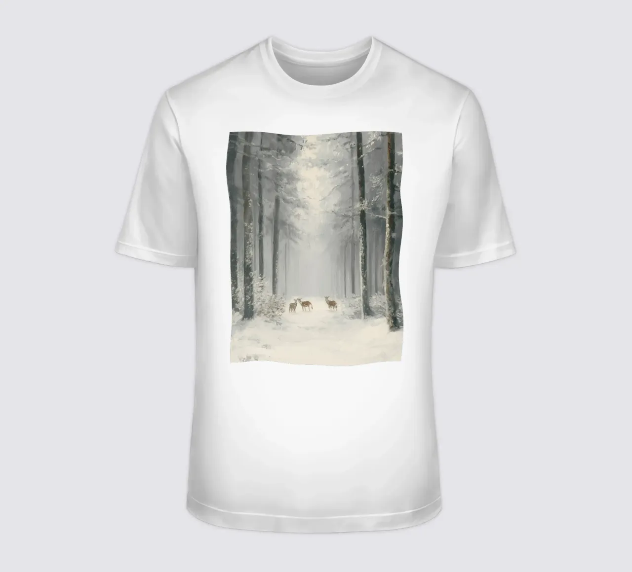 Winterlicher Wald mit Rehen im Schnee T-Shirt von Cozy Vibes