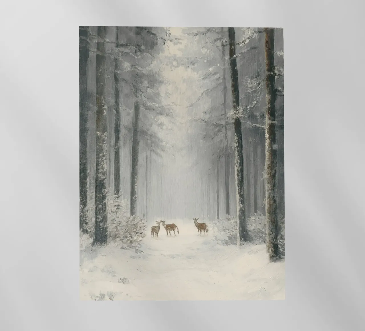 Foresta invernale con cervi nella neve pellicola backlit da Cozy Vibes