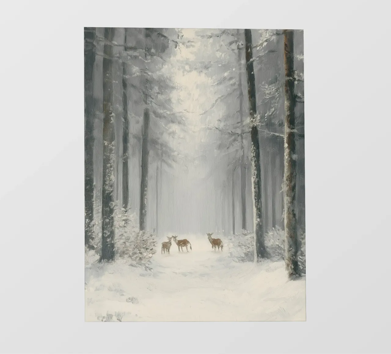 Foresta invernale con cervi nella neve pellicola backlit da Cozy Vibes