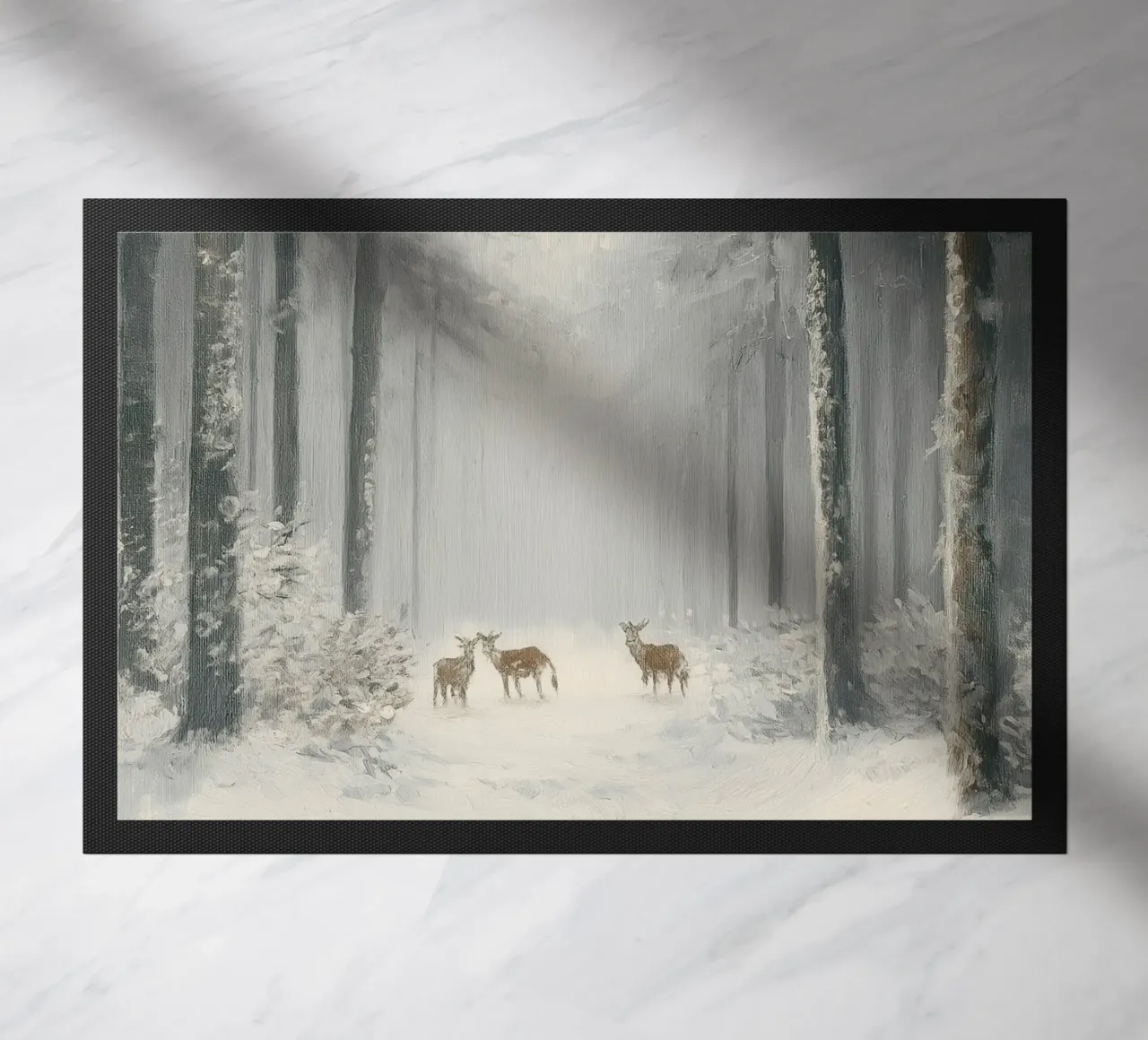 Foresta invernale con cervi nella neve zerbino da Cozy Vibes