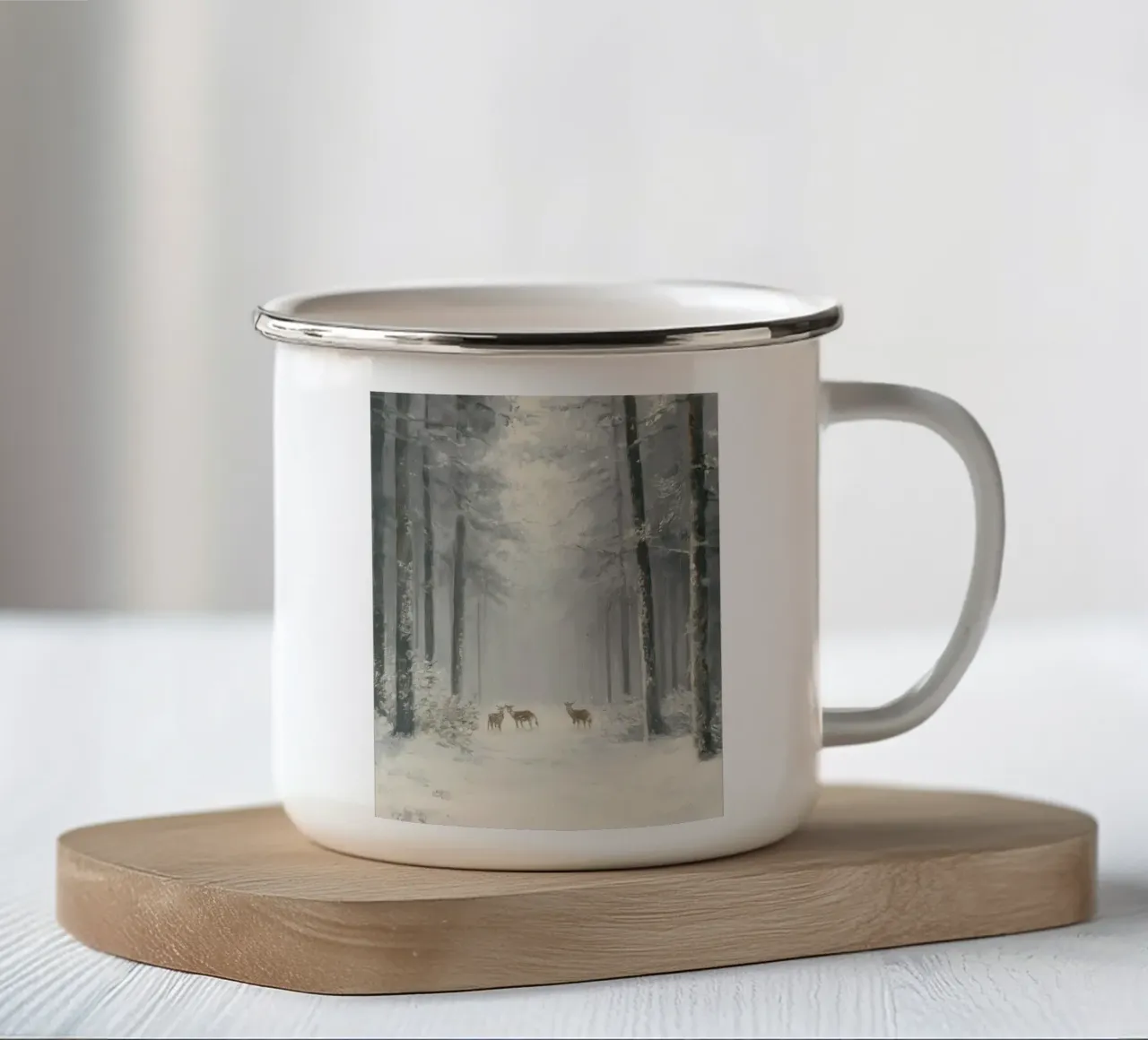 Foresta invernale con cervi nella neve tazza in smalto da Cozy Vibes
