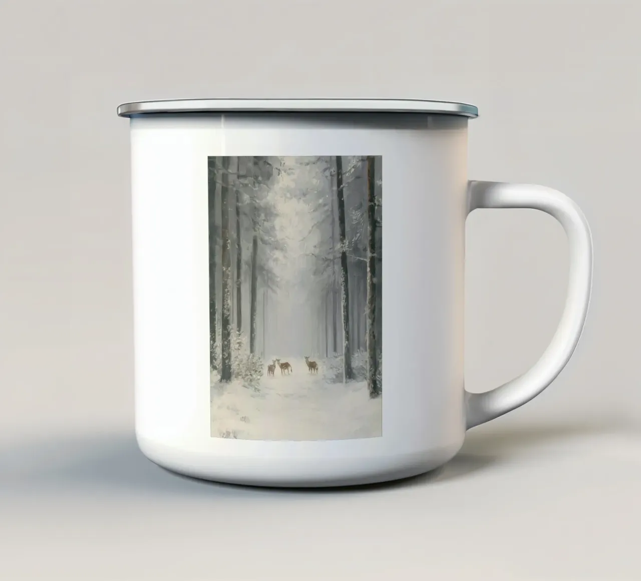 Foresta invernale con cervi nella neve tazza in smalto da Cozy Vibes
