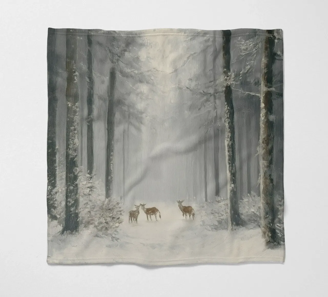 Foresta invernale con cervi nella neve coperta in pile da Cozy Vibes